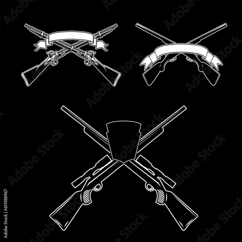 Crossed hunting rifles and guns. Design element for emblem, sign.