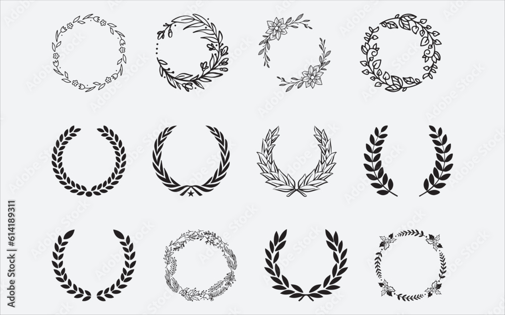 Fototapeta premium Wreath Vector Art, Icons, and Graphics for Free Download, Laurel Wreath Vector Set Stock Illustration 