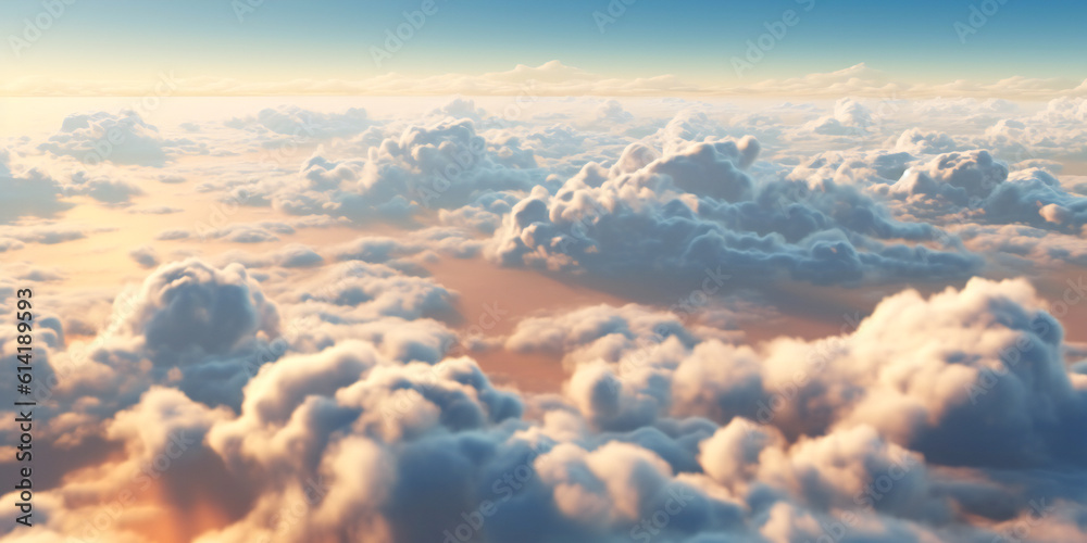 Beautiful cloudscape. Above the clouds fantasy illustration. Created with Generative AI technology.
