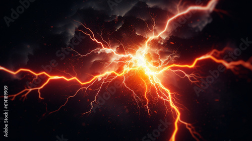 Flash of lightning on dark background. Generative AI