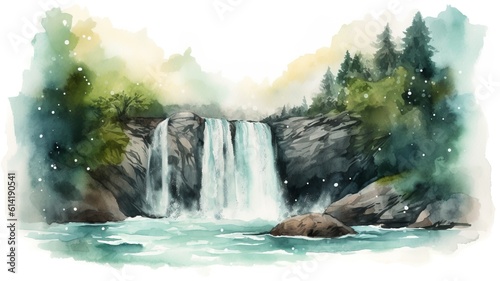 a beautiful painting of a waterfall painted with watercolors