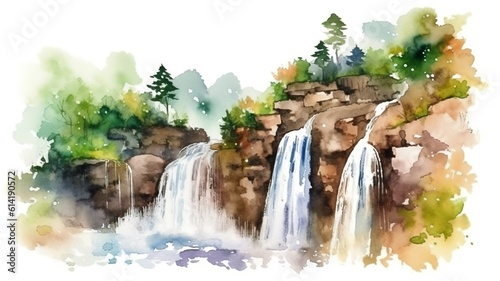 a beautiful painting of a waterfall painted with watercolors