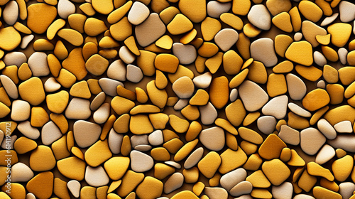 Golden texture stones, pebbles, rock wall seamless pattern. cobble pavement material textured surface, graphic design templates for landscaping. Generative AI