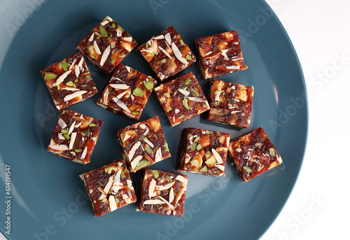 Indian dry fruits barfi, burfee or barfi photo