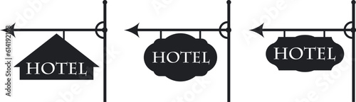 Hotel signboard logo.  Isolated hotel signboard on white background