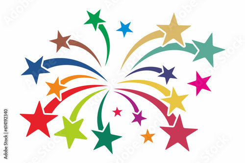Colorful shooting star graphic. Firework illustration.