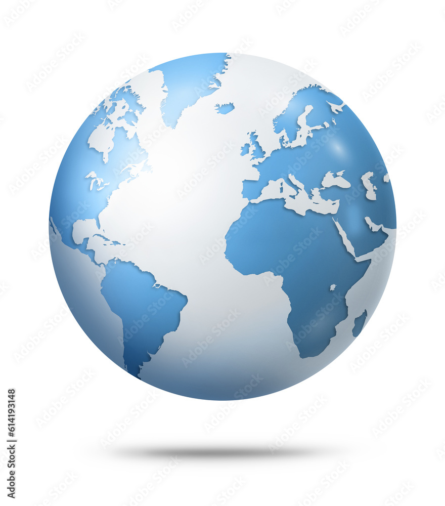 Blue earth globe isolated on white background