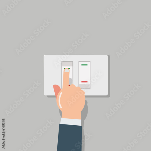 Finger turn off the light. Toggle switch, electronic switch vector illustration