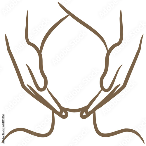 Minimal outline vector icon of the face and head massage. A simple brown sketch of a body massage therapy procedure, hand-drawn with a brush, isolated on a transparent background