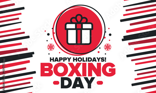 Boxing Day. Day after Christmas Day, when gifts are given! This holiday is associated with shopping and sporting events. Celebrated annually in the Great Britain on December 26th. Vector illustration