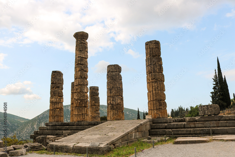 ruins of ancient temple in delphi, greece