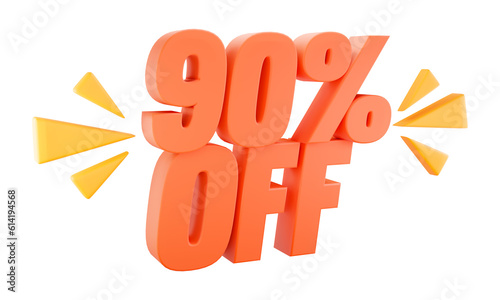 90% off, ninety percent off, sales and promotion concept, red numbers with yellow graphics around, png image in 3d rendering