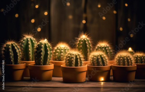 Cactus in pots on a shelf created with Generative AI technology