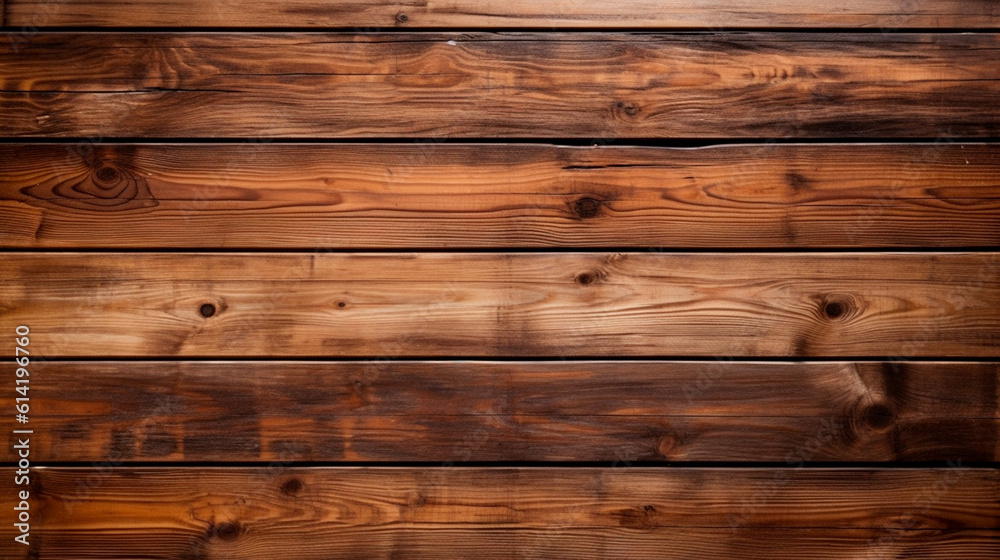 Fototapeta premium Wooden table texture. brown planks as background top view. Generative AI