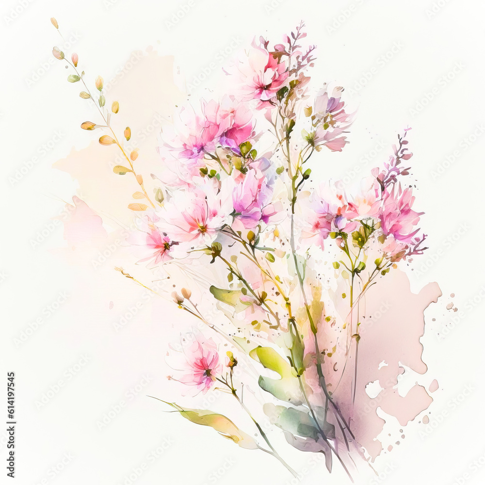 Light Pink Watercolor Flowers, Flower watercolor illustration background