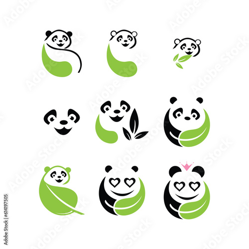 panda leaf logo design panda logo template Cute panda face Love panda logo. cute Panda Logo design vector template. animal  asia  bamboo  heart  character  china  bear  black  pet  safari.