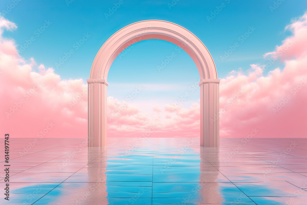 Liminal Pool Liminal Space Liminal Sky Archways ,Concept Scenes,3D render 