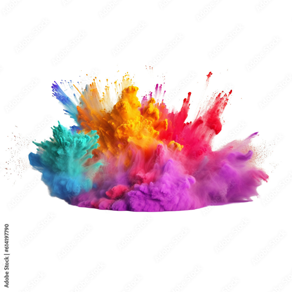 Colorful rainbow holi paint splash, color powder explosion. png. Generative AI