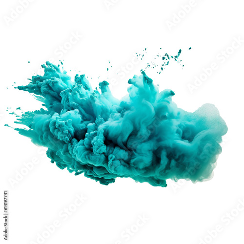 turquoise holi paint splash, color powder explosion. png. Generative AI