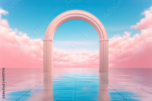 Liminal Pool Liminal Space Liminal Sky Archways ,Concept Scenes,3D render  © Moon