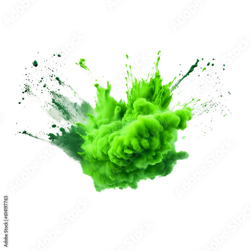 green holi paint splash, color powder explosion. png. Generative AI