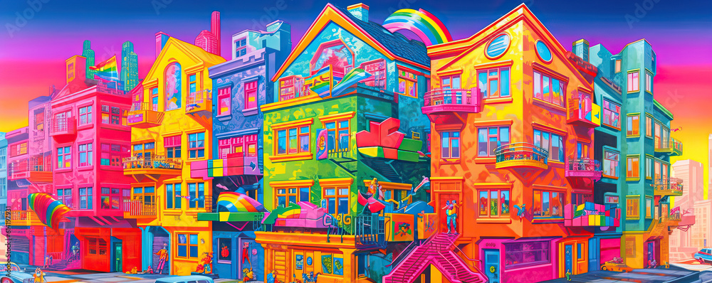 Obraz premium Colorful fantasy building illustration, fantasy color style, concept scene illustration,close up of a background