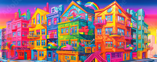 Colorful fantasy building illustration, fantasy color style, concept scene illustration,close up of a background