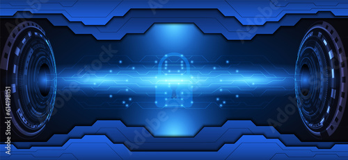 abstract technology twins circle communication padlock Hi-tech futuristic cyber security key dark blue background vector illustration