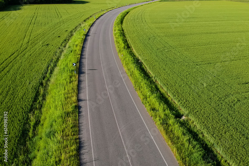 Aerial view of a road in a countryside