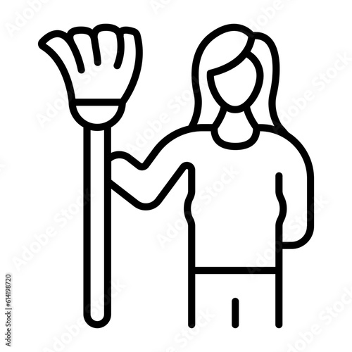 sanitation workers holding Long Handle Broom concept, Manual sweeping vector icon design, Housekeeping symbol, Home cleaning sign, Professional cleaners equipment stock illustration