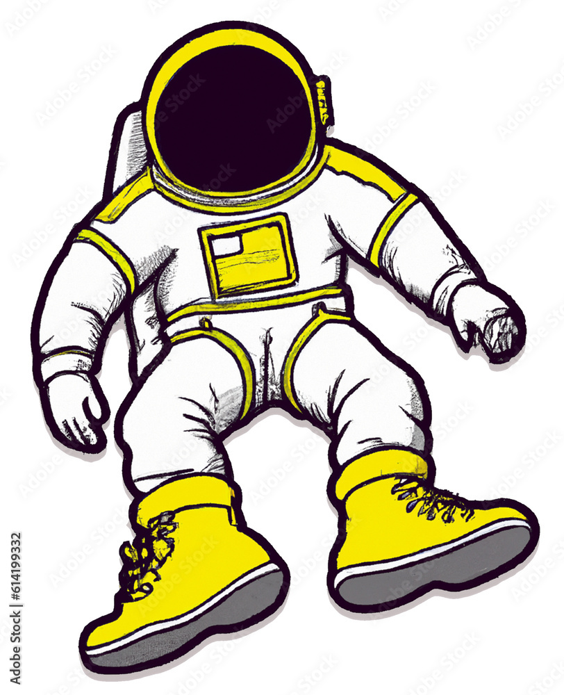 astronaut wearing yellow shoes