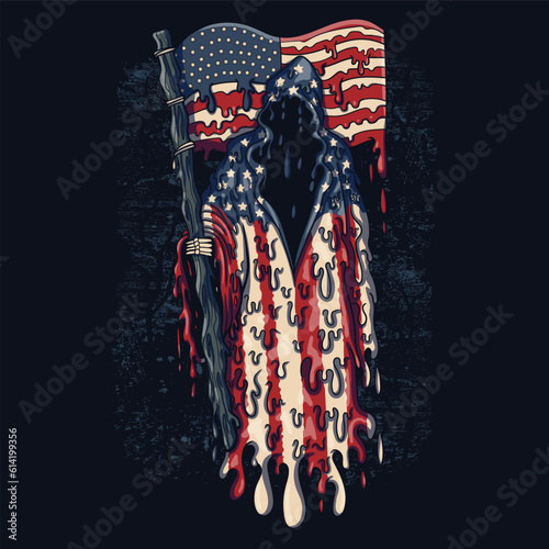 Grim reaper melting america flag vector illustration