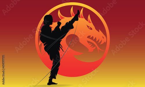 Kung fu action composition designed on sunlight background vector graphic