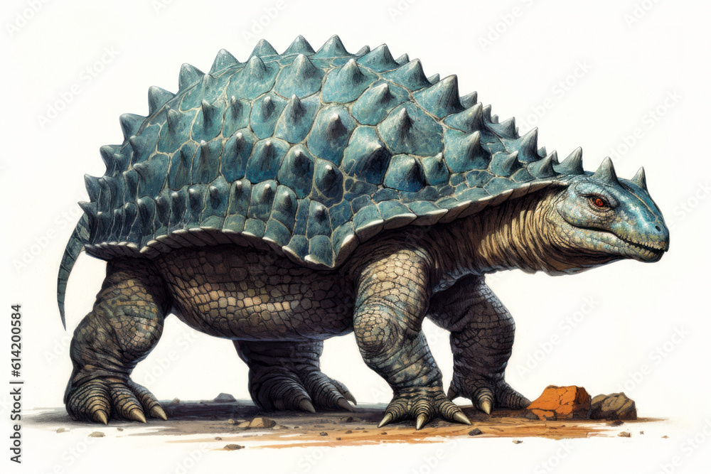 Obraz premium Ankylosaurus dinsoaur illustration, white background. Generative AI