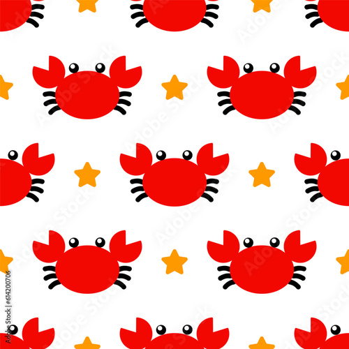 Cute crab and stars vector pattern