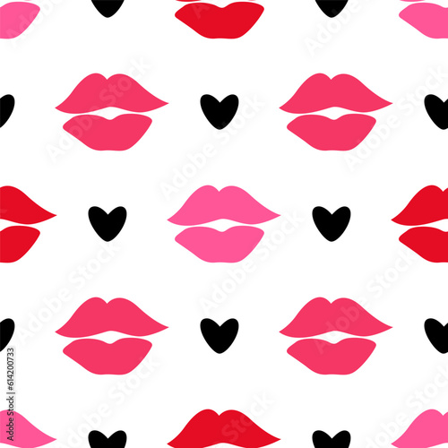 lips and hearts seamless vector pattern