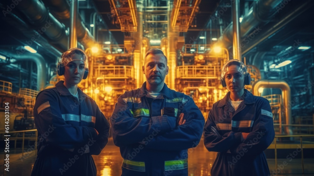 industry team Engineers of oil rigs, petrochemical, electricity, three ...