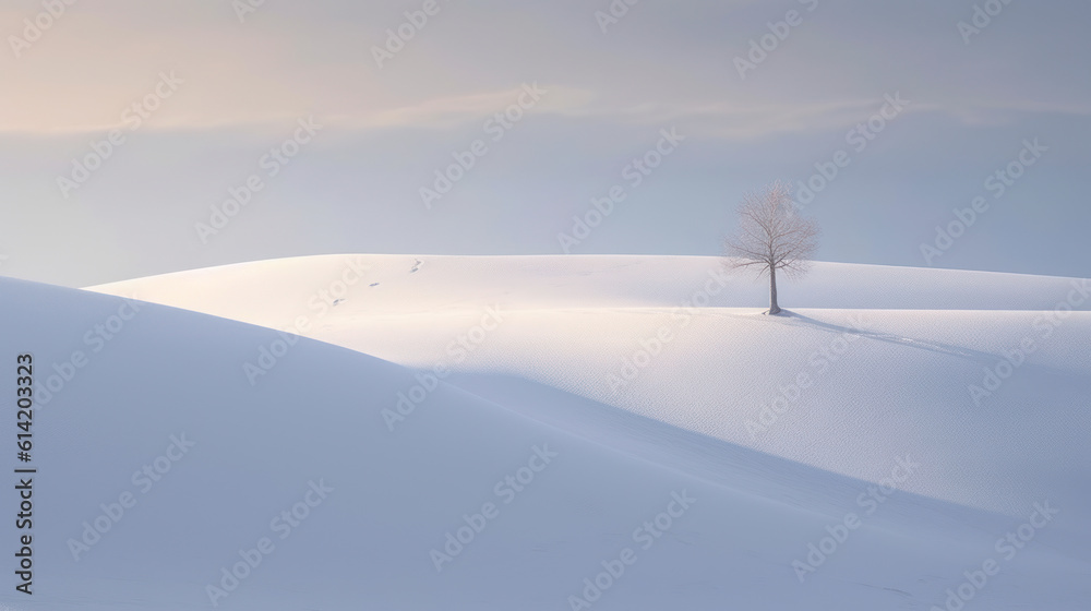 Winter's Tranquility: A Minimalist Tree in a Snowy Landscape. Generative AI Winter's Tranquility: A Minimalist Tree in a Snowy Landscape. Generative AI