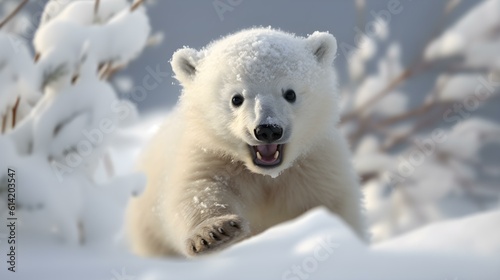 Cute Polar Bear Cub enjoys the Snow