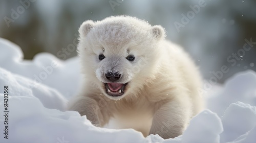 Cute Polar Bear Cub enjoys the Snow