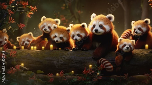 Cute red pandas. Generative AI.