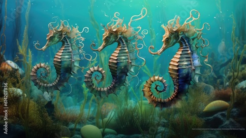 Abstract seahorses illustration. Generative AI.