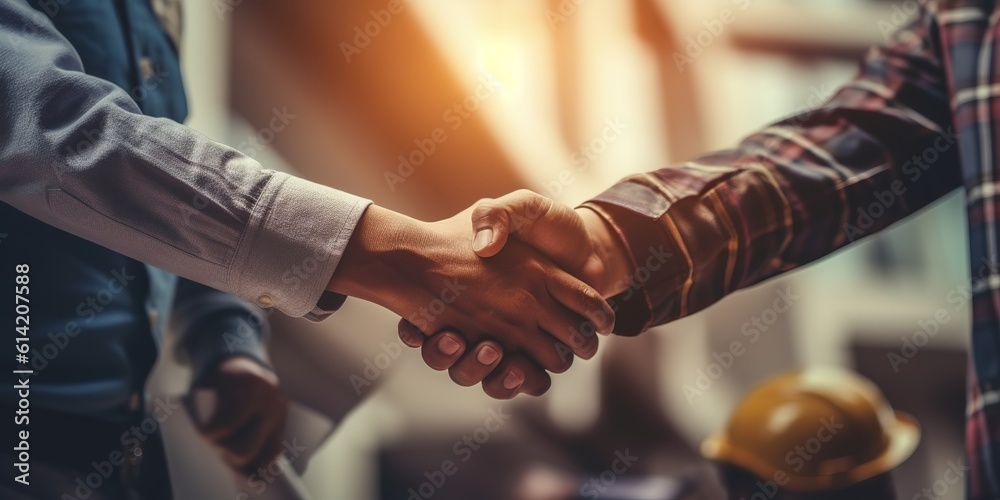 Architect and engineer construction workers shaking. Generative Ai Architect and engineer construction workers shaking. Generative Ai