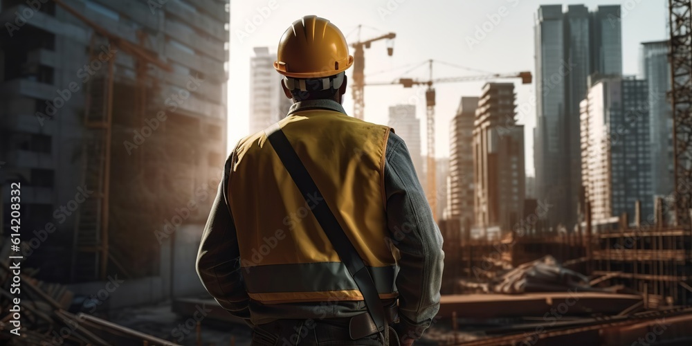 Engineer in a construction uniform on the background. Generative Ai Engineer in a construction uniform on the background. Generative Ai
