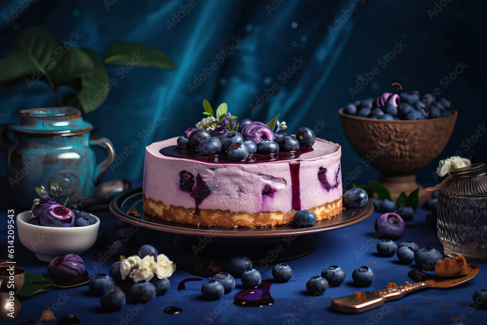 blueberry cheesecake,Middle shot of vanilla blueberry cheesecake food Photograph ,cake with berries
