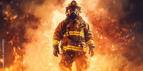 Firefighters fighting a fire. Generative Ai