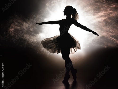 Silhouette of a beautiful ballerina dancing. created with Generative AI 