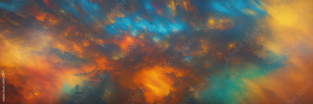 Vibrant blues, fiery oranges, radiant yellows, and lush greens blend harmoniously, dynamic and visually striking display. colors and textures creates a sense of depth and movement. Generative AI