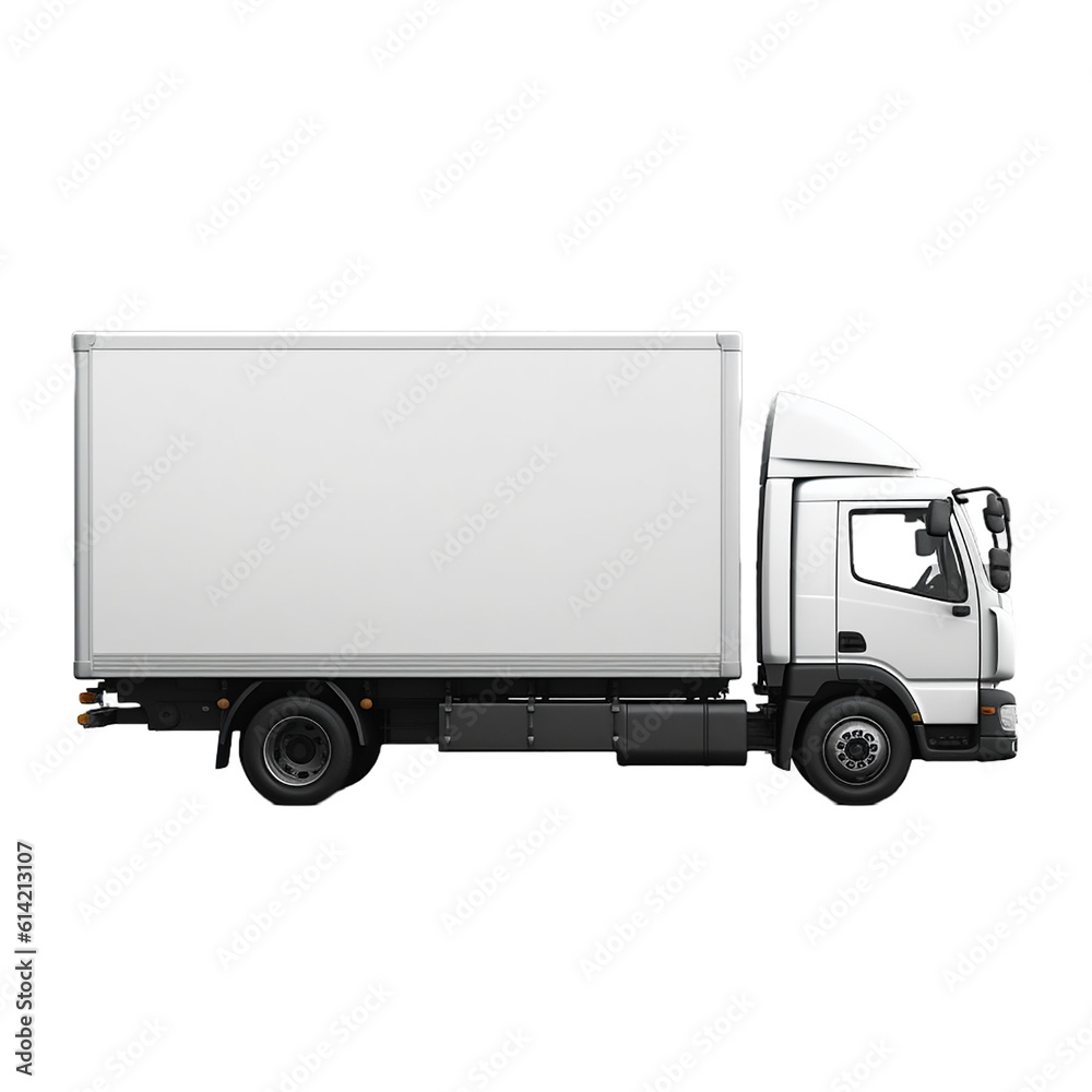white delivery cargo truck advertising on transparent background