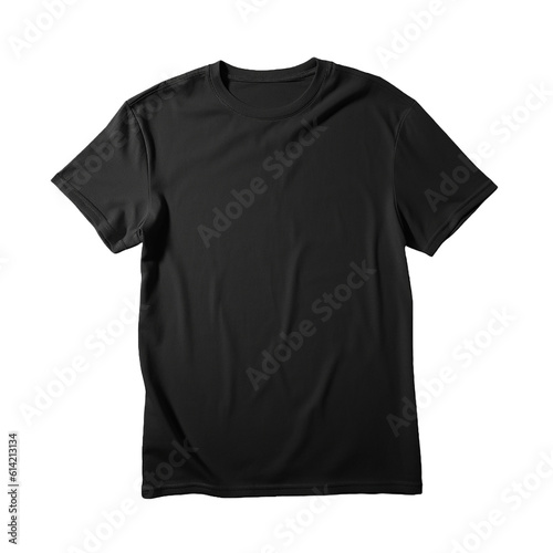 black t shirt round neck plain blank on transparent background 